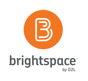 White B inside orange circle: logo for Brightspace by D2L