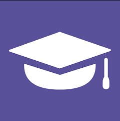 Purple background with white graduation cap, Watermark student app logo