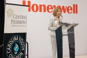 Dr. Kandi Deitemeyer speaking at Honeywell podium