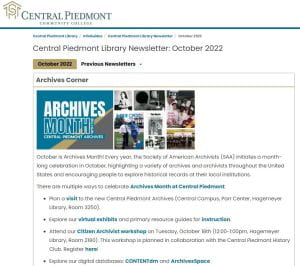 Library Oct 2022 newsletter with archives as lead article