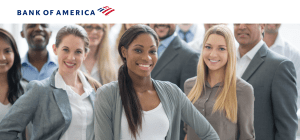 Bank of America logo with a group of young diverse people.