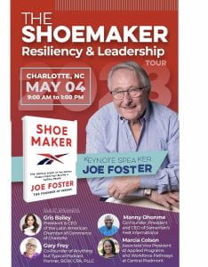 Co-founder of Reebok Joe Foster with an image of his book cover "Shoemaker"