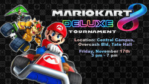 Mario Kart 8 tournament logo with Mario in a kart being chased by Bowser in a Kart.